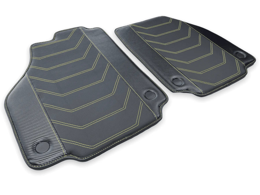 Leather Floor Mats For Ferrari 458 Spider 2012-2015 Black With Yellow Sewing