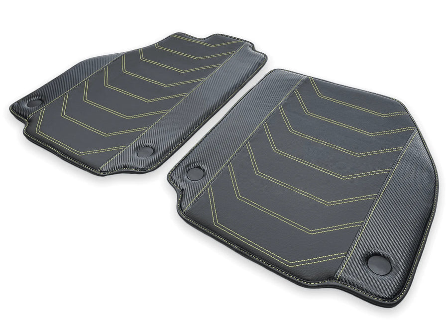 Leather Floor Mats For Ferrari 458 Spider 2012-2015 Black With Yellow Sewing