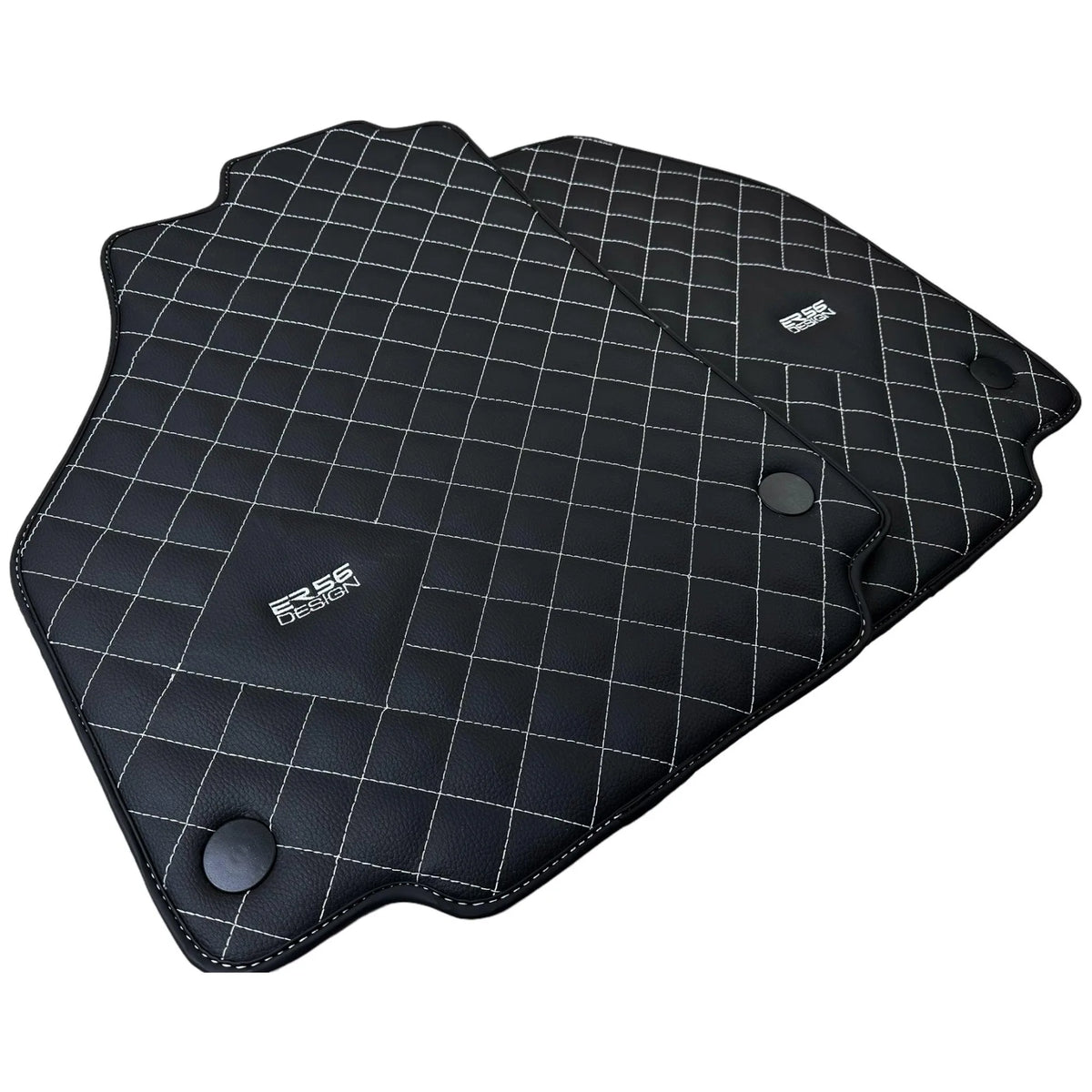 Leather Floor Mats for Ferrari 458 Spider (2012-2015) with White Sewing ER56 Design - AutoWin