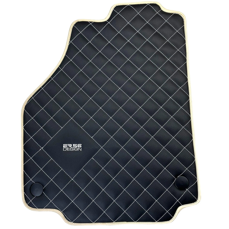 Leather Floor Mats for Ferrari 488 Spider 2015-2022 with White Sewing ER56 Design | Beige Trim - AutoWin