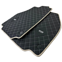 Leather Floor Mats for Ferrari 488 Spider 2015-2022 with White Sewing ER56 Design | Beige Trim - AutoWin