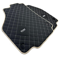 Leather Floor Mats for Ferrari 488 Spider 2015-2022 with White Sewing ER56 Design | Beige Trim - AutoWin