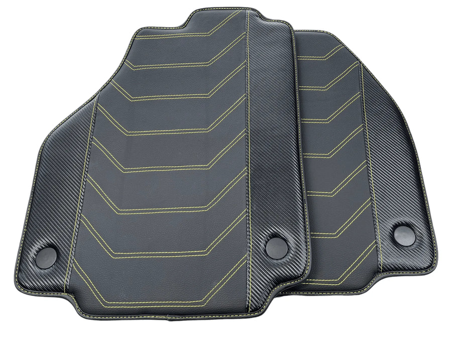 Leather Floor Mats For Ferrari 488 Spider 2016-2022 Yellow Sewing - AutoWin