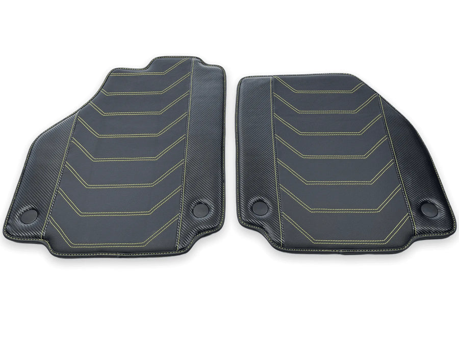 Leather Floor Mats For Ferrari 488 Spider 2016-2022 Yellow Sewing - AutoWin