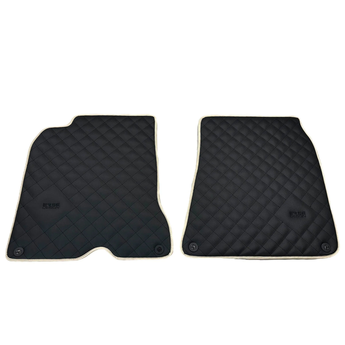 Leather Floor Mats for Ferrari California T (2015-2018) Black Sewing ER56 Design | Beige Trim - AutoWin