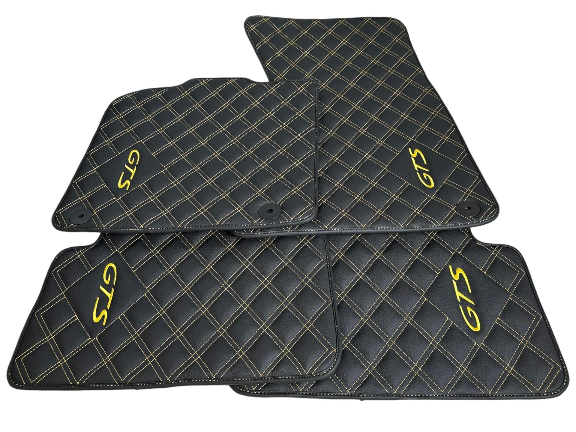 Leather Floor Mats for Porsche Cayenne GTS (2010-2018) Yellow Sewing - AutoWin