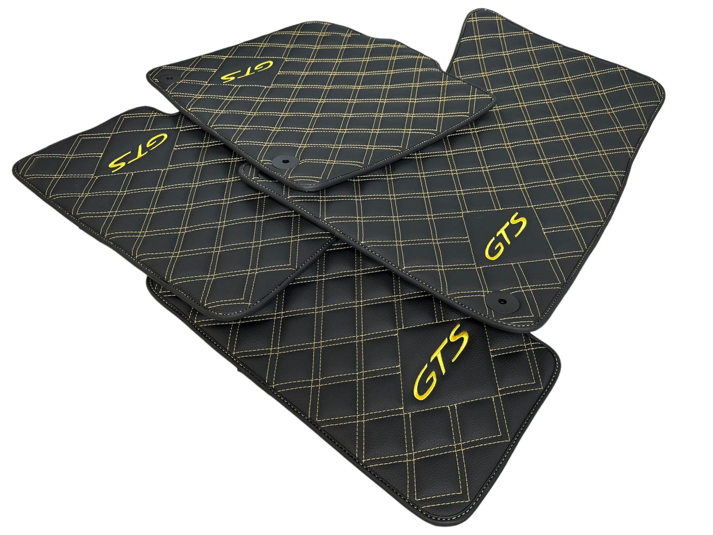 Leather Floor Mats for Porsche Cayenne GTS (2010-2018) Yellow Sewing - AutoWin