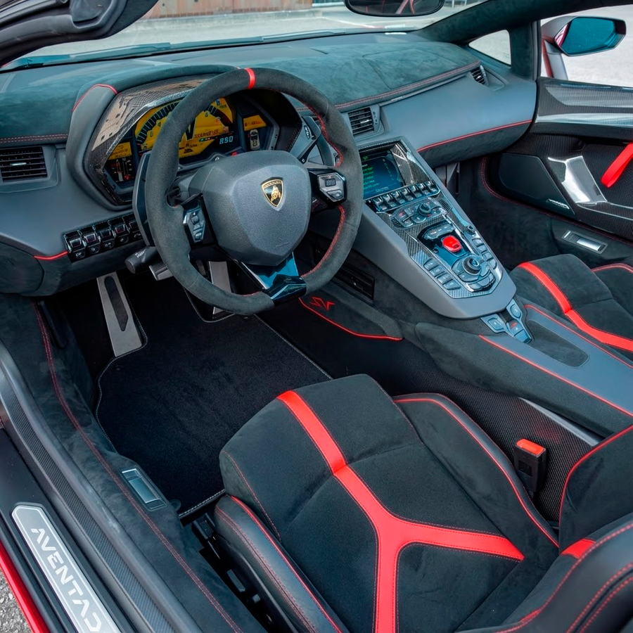 Skreddersydde svarte Bilmatter for Lamborghini Aventador SV | Oransje utgave