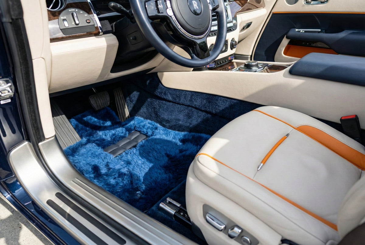 Navy Blue Sheepskin Floor Mats for Rolls Royce Dawn (2016-2023) | ER56 Design