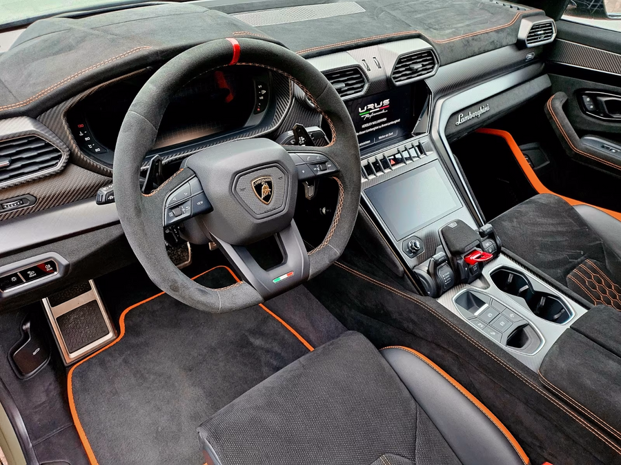 Tilpassbare Bilmatter For Lamborghini Urus Svart Skreddersydd Med Oransje Runder Tepper