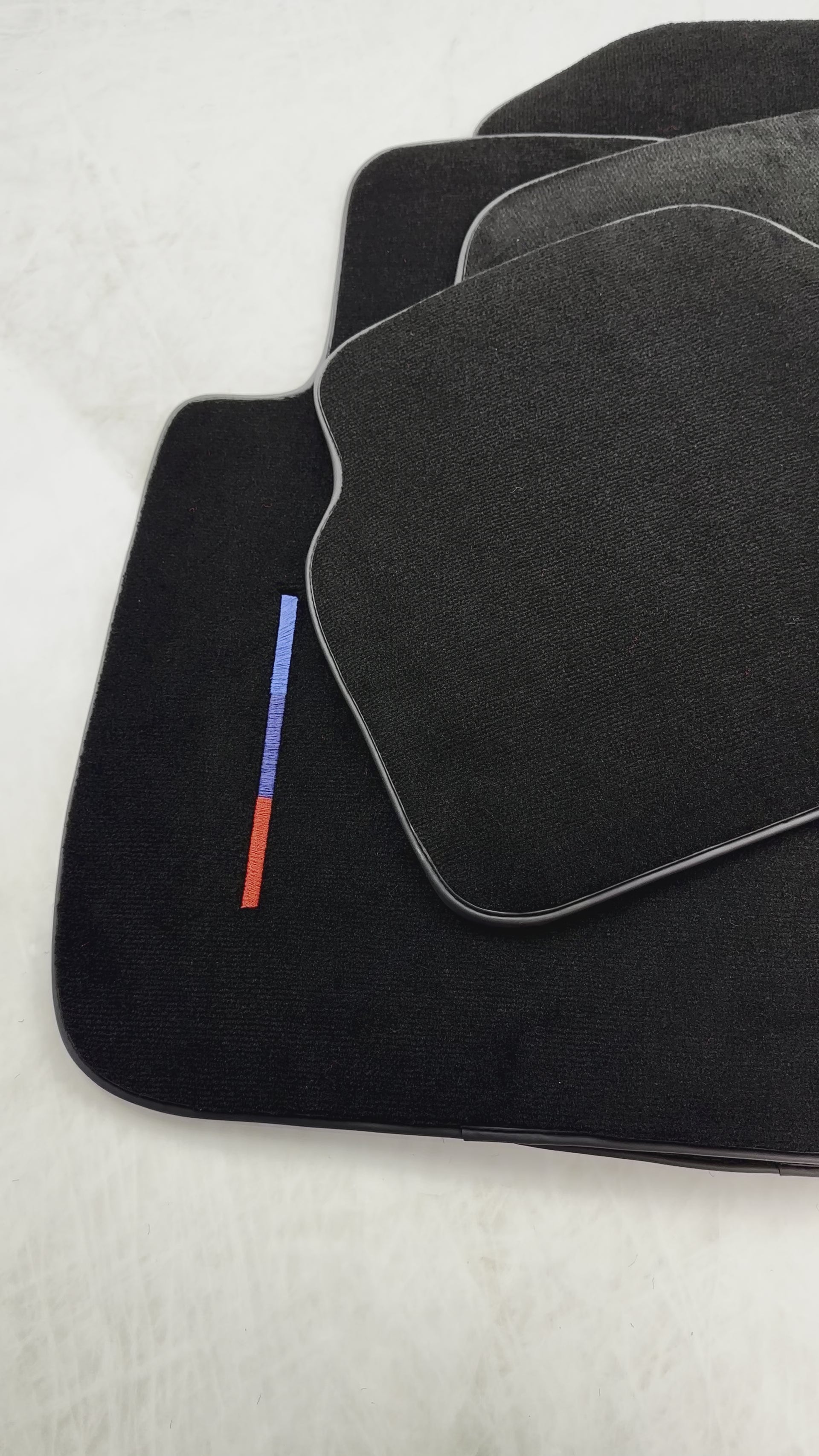 Black Floor Mats For BMW M3 4-door E90 With 3 Color Stripes Tailored Set Perfect Fit | Various Trim Color - AutoWin