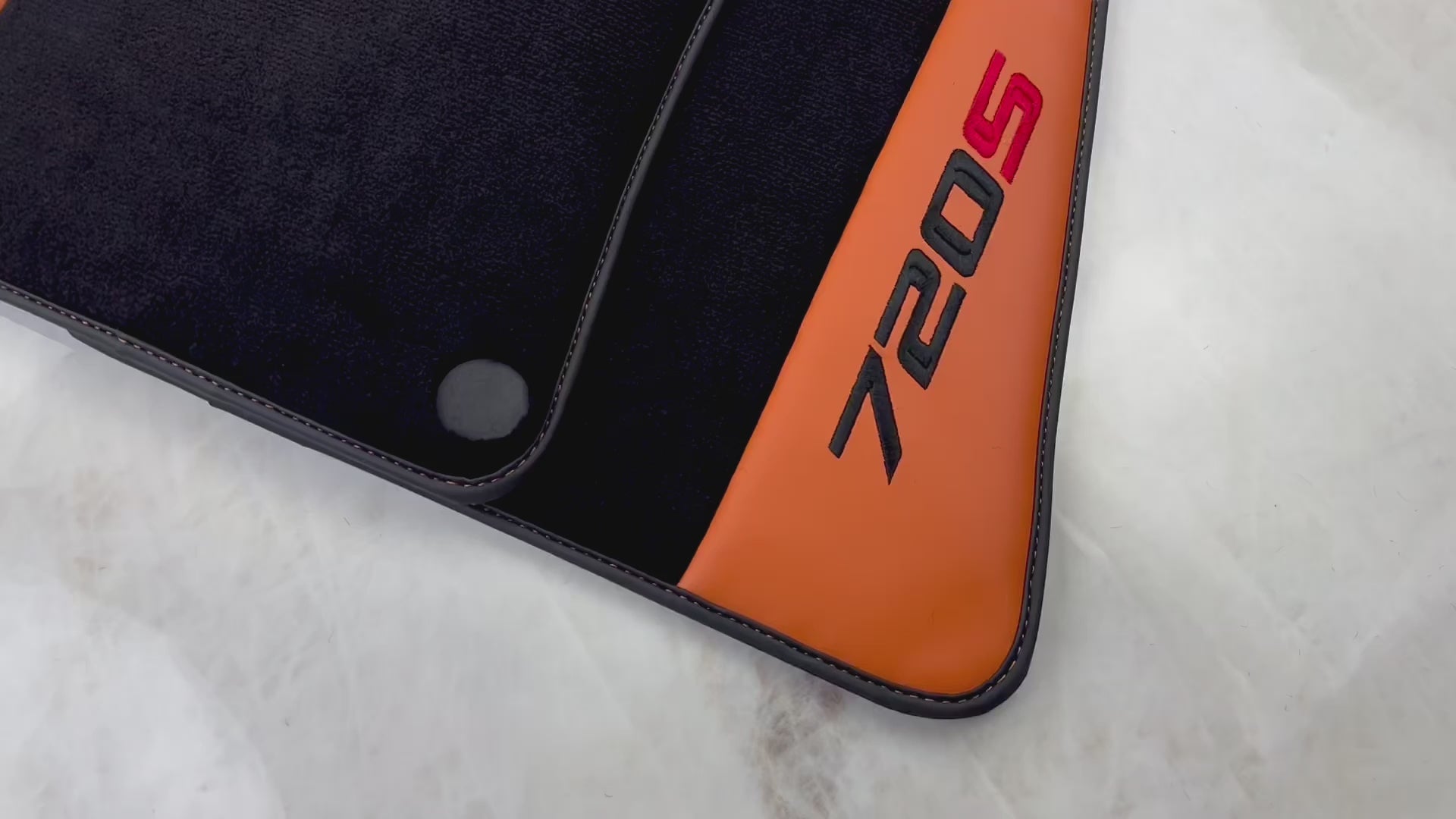 Black Floor Mats for McLaren 720S (2017-2021) with Orange Leather - AutoWin