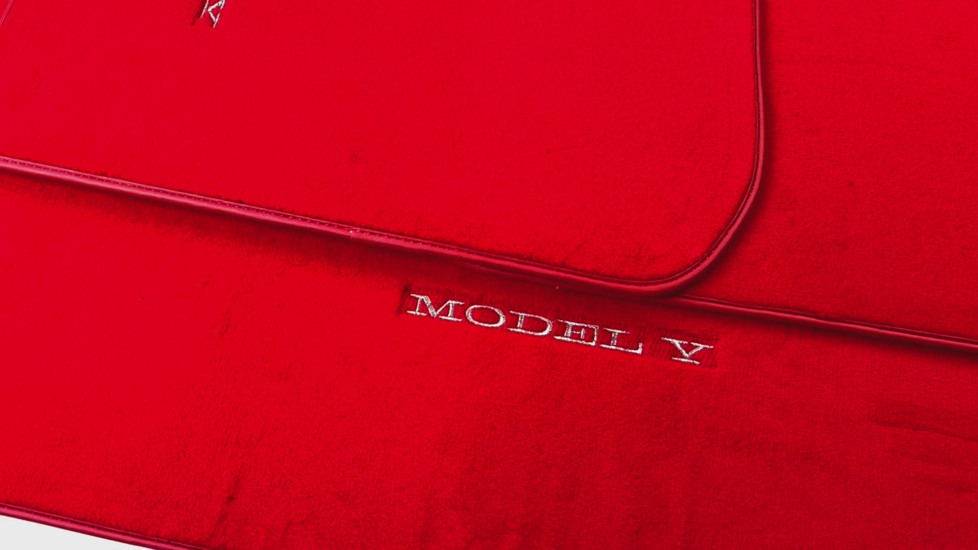 Red Floor Mats for Tesla Model Y (2020-2023) with Red Trim - ER56 Design