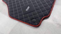 Leather Floor Mats for Ferrari 458 GT2 with White Sewing and Red Trim | ER56 Design