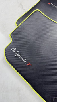 Carbon Fiber Leather Floor Mats For Ferrari California T (2015-2018) with Yellow Trim
