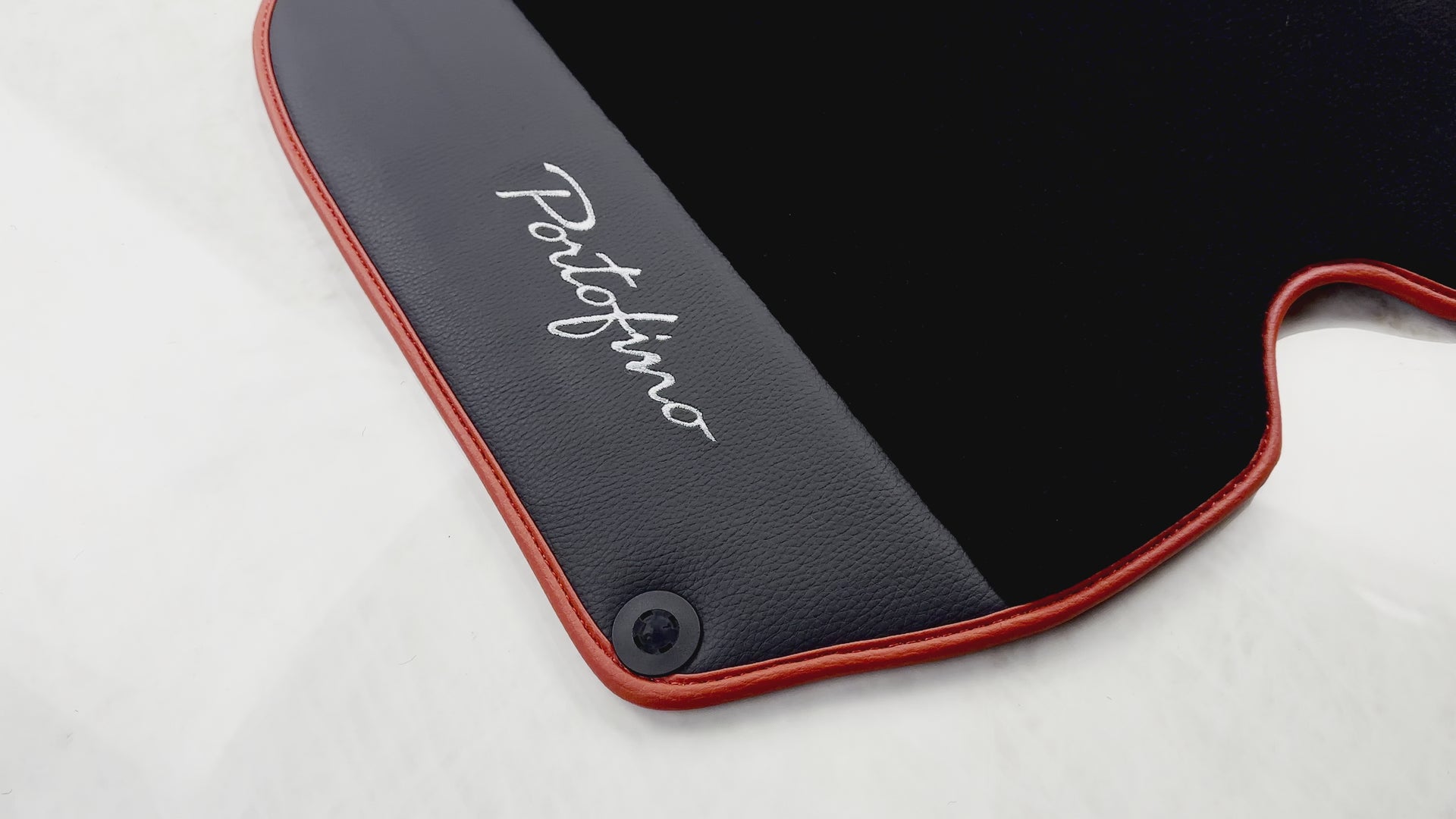 Black Floor Mats For Ferrari Portofino (2018-2023) With Leather and Red Trim - AutoWin