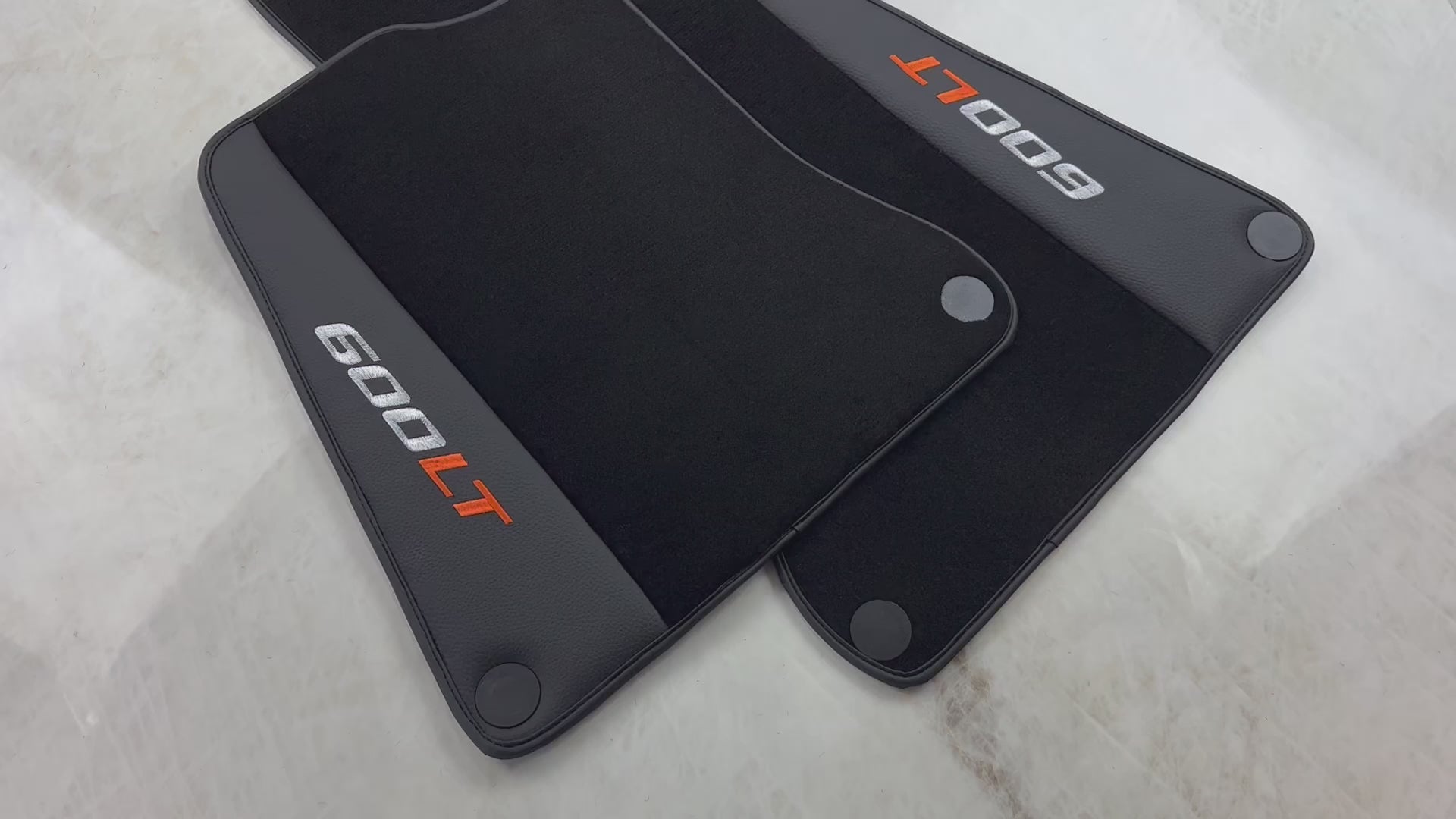 Svarte bilmatter for McLaren 600 LT (2018-2020) med lær - AutoWin