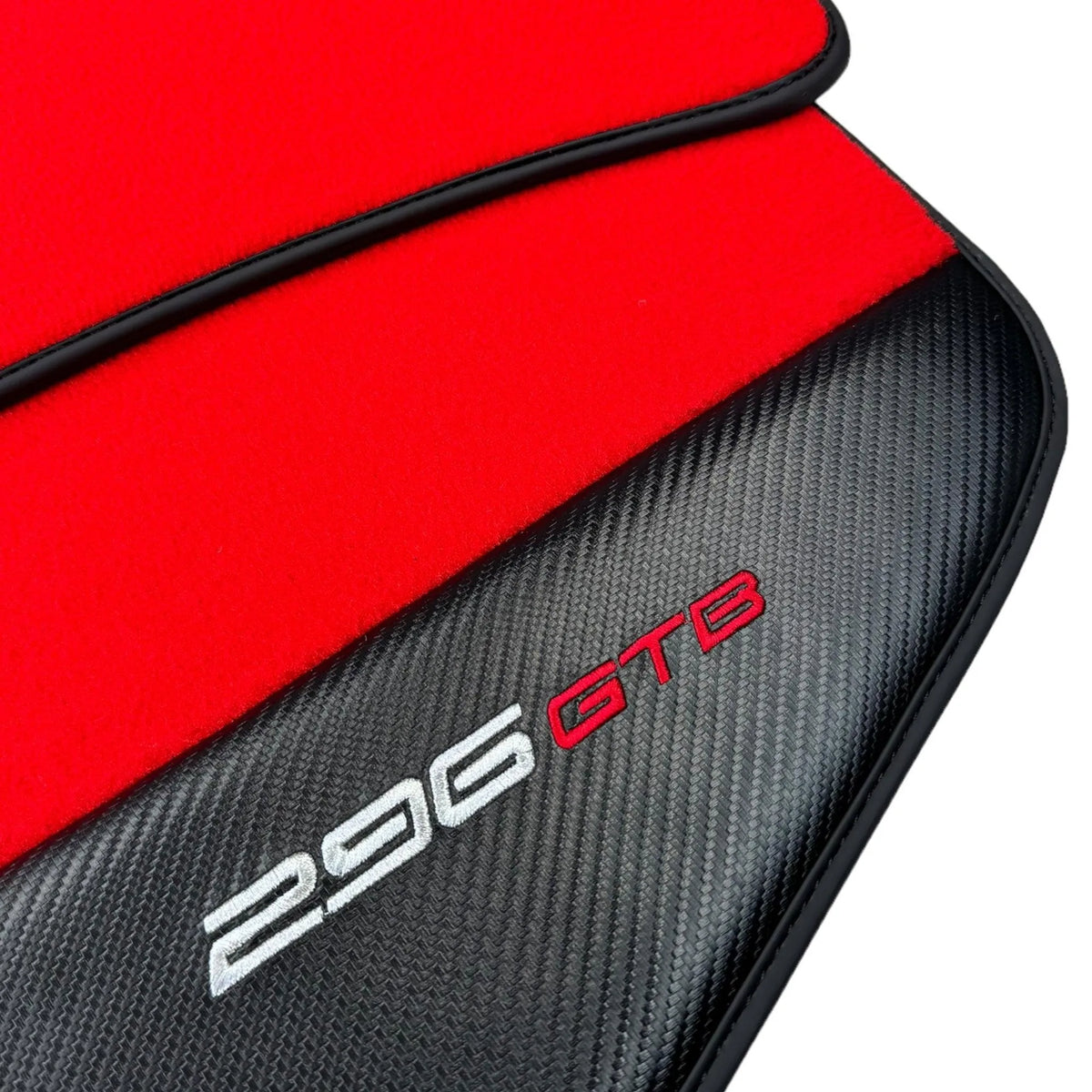 Red Floor Mats for Ferrari 296 GTB (2022-2027) with Carbon Fiber - AutoWin