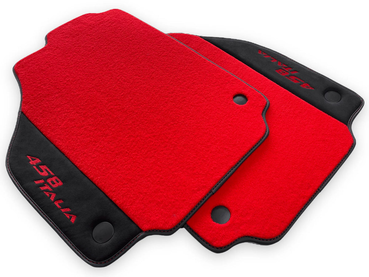 Røde Bilmatter For Ferrari 458 Italia 2009-2015 Svart Alcantara Lær - AutoWin
