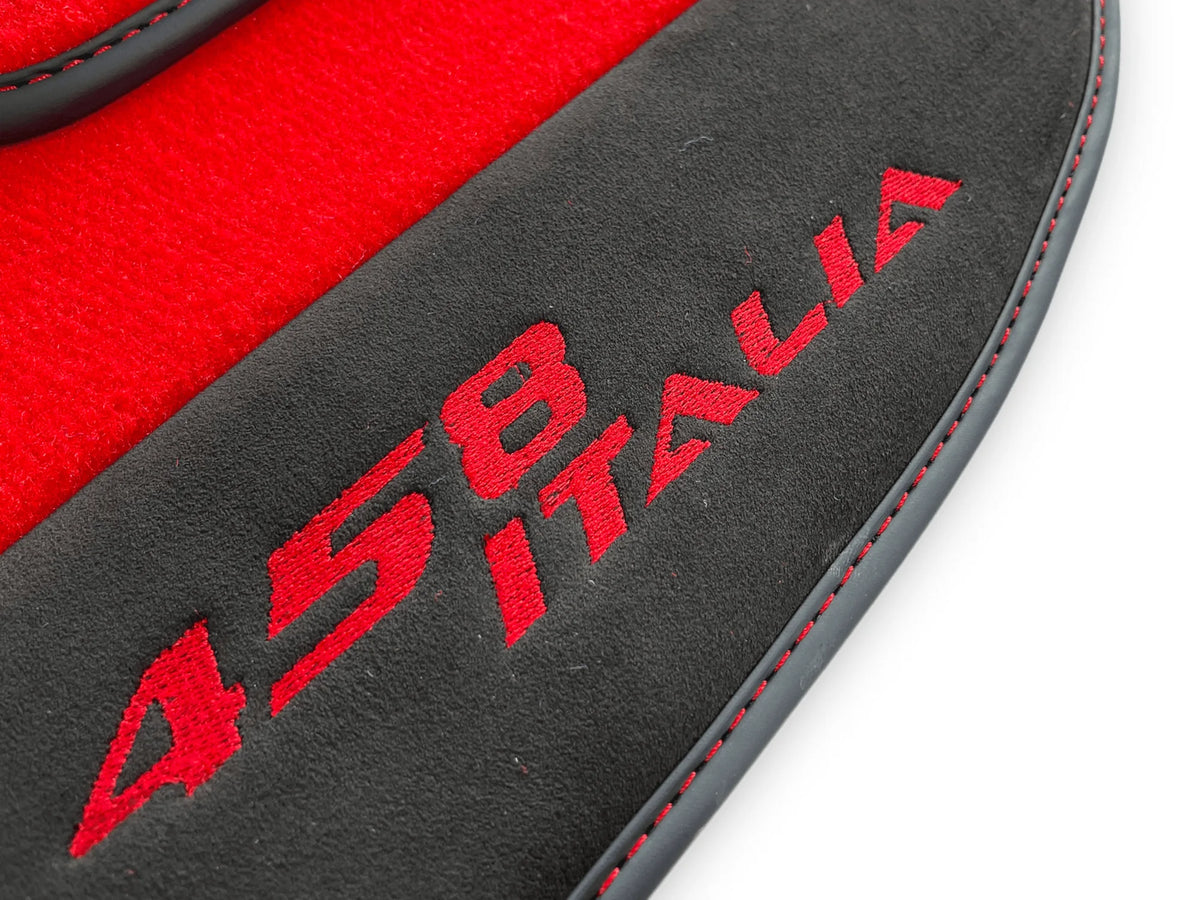 Røde Bilmatter For Ferrari 458 Italia 2009-2015 Svart Alcantara Lær - AutoWin