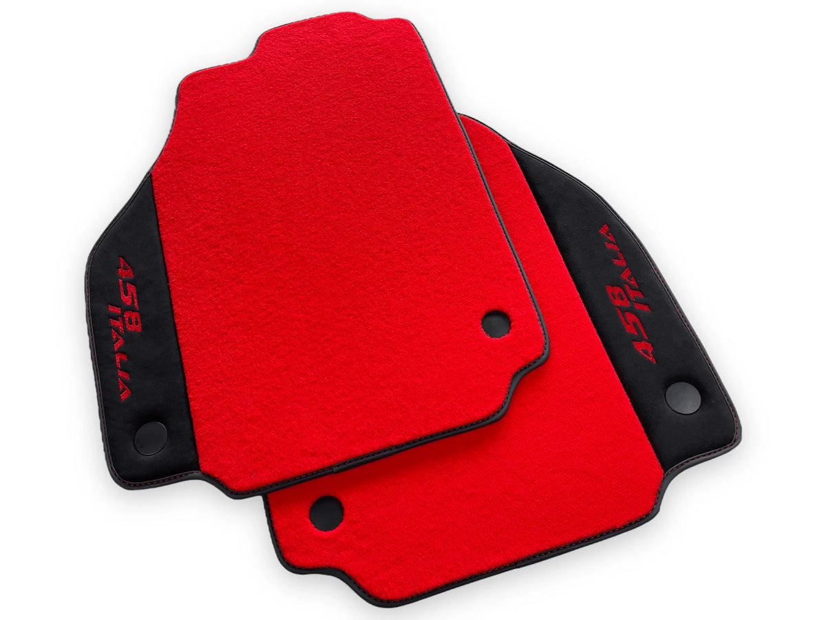 Røde Bilmatter For Ferrari 458 Italia 2009-2015 Svart Alcantara Lær - AutoWin