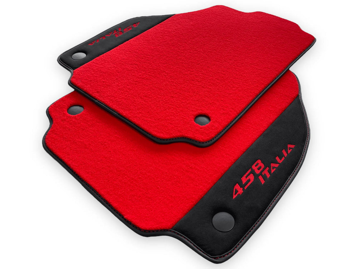 Røde Bilmatter For Ferrari 458 Italia 2009-2015 Svart Alcantara Lær - AutoWin