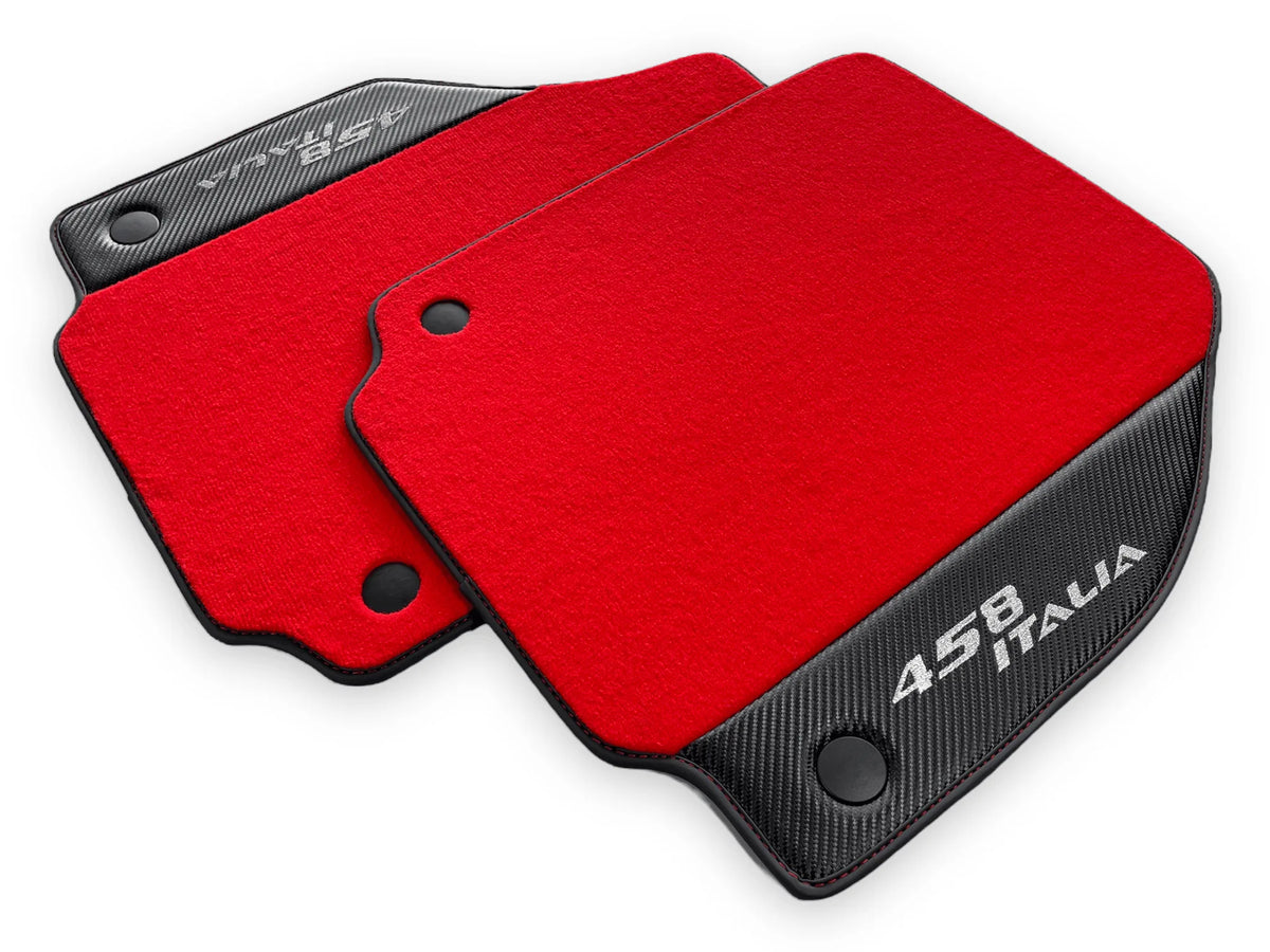 Røde Bilmatter For Ferrari 458 Italia 2009-2015 Med Karbonfiber Lær - AutoWin