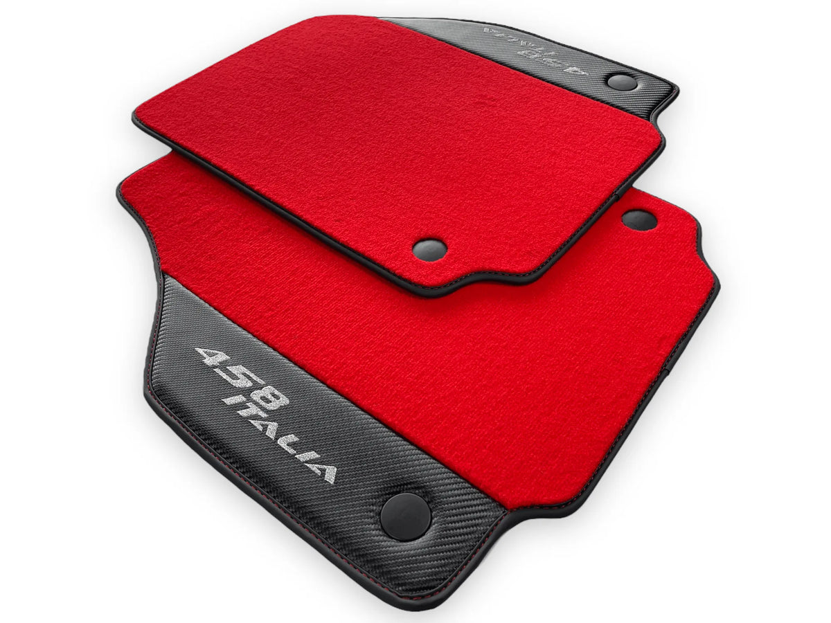 Røde Bilmatter For Ferrari 458 Italia 2009-2015 Med Karbonfiber Lær - AutoWin