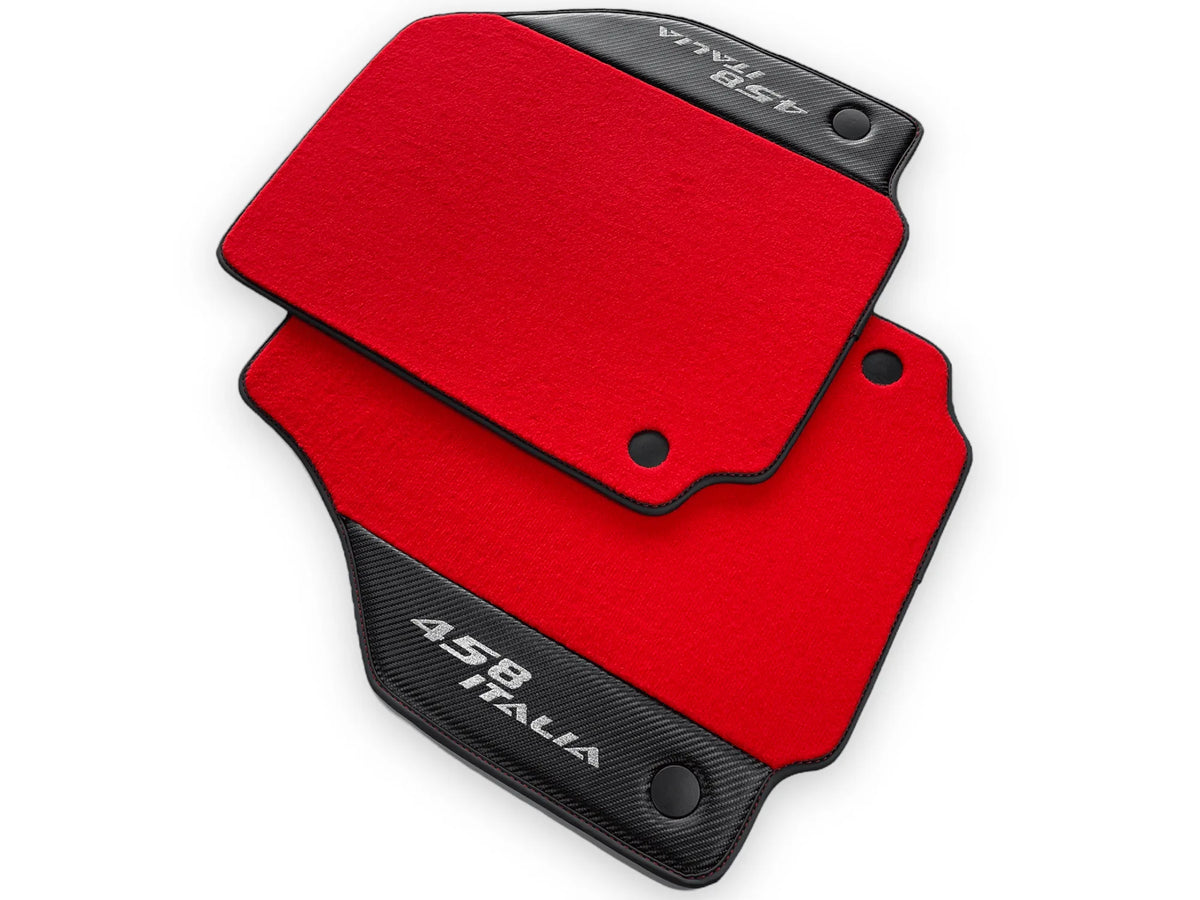 Røde Bilmatter For Ferrari 458 Italia 2009-2015 Med Karbonfiber Lær - AutoWin