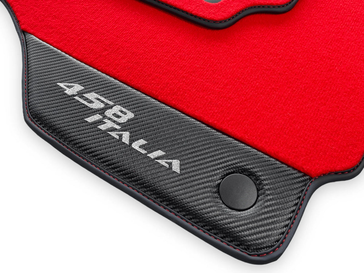 Røde Bilmatter For Ferrari 458 Italia 2009-2015 Med Karbonfiber Lær - AutoWin