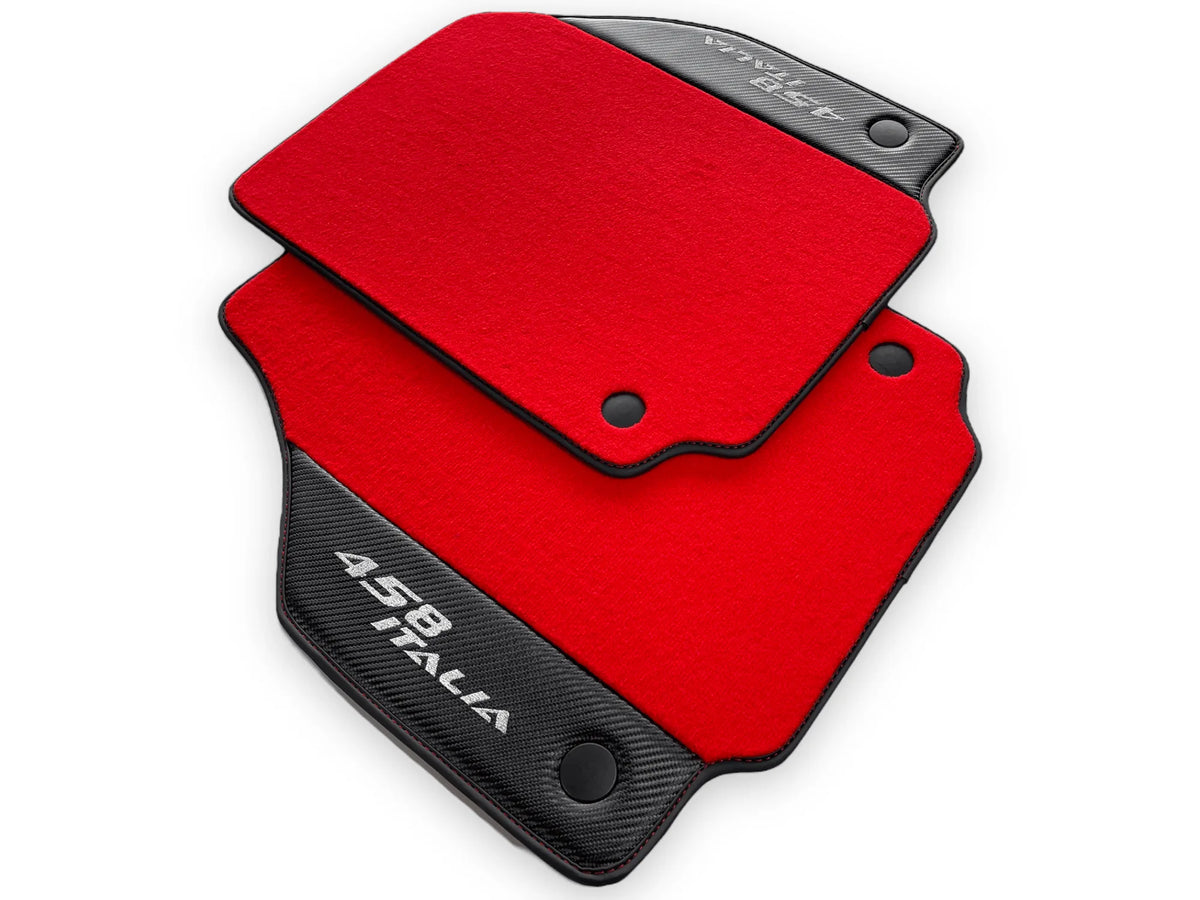 Røde Bilmatter For Ferrari 458 Italia 2009-2015 Med Karbonfiber Lær - AutoWin