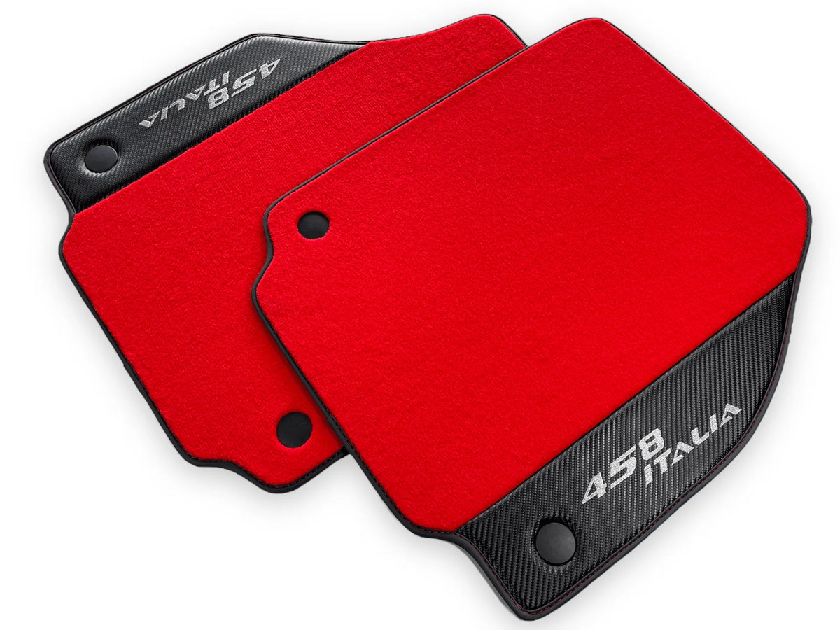 Røde Bilmatter For Ferrari 458 Italia 2009-2015 Med Karbonfiber Lær - AutoWin