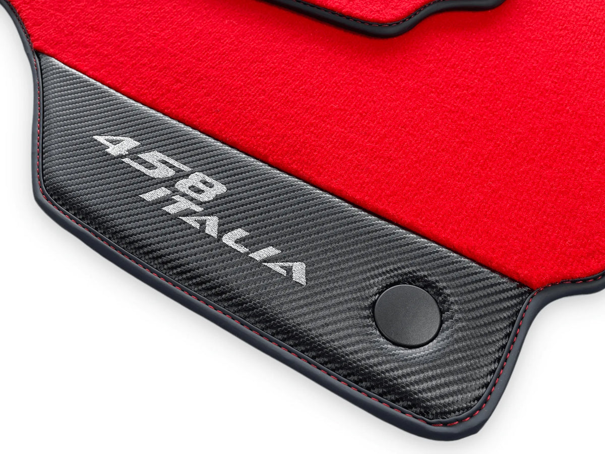 Røde Bilmatter For Ferrari 458 Italia 2009-2015 Med Karbonfiber Lær - AutoWin