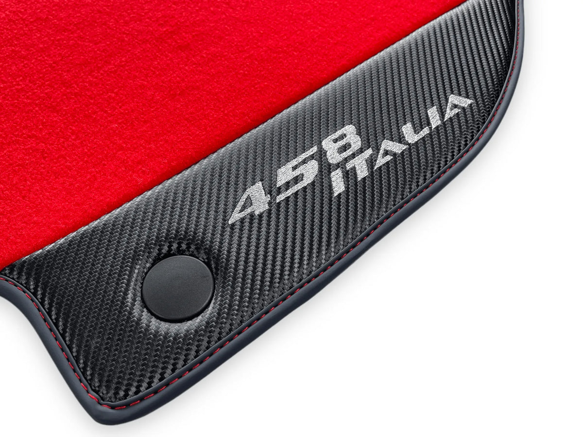 Røde Bilmatter For Ferrari 458 Italia 2009-2015 Med Karbonfiber Lær - AutoWin