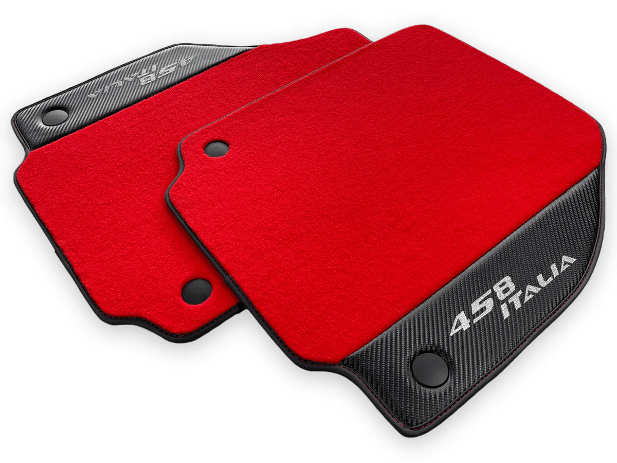 Røde Bilmatter For Ferrari 458 Italia 2009-2015 Med Karbonfiber Lær - AutoWin