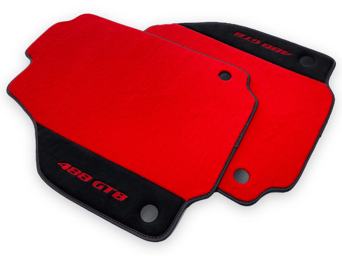 Red Floor Mats For Ferrari 488 GTB 2015-2022 Carpets With Alcantara Leather - AutoWin
