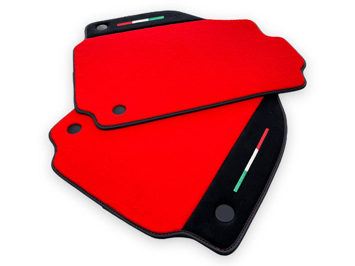 Red Floor Mats For Ferrari 488 GTB 2015-2022 Carpets With Alcantara Leather - AutoWin