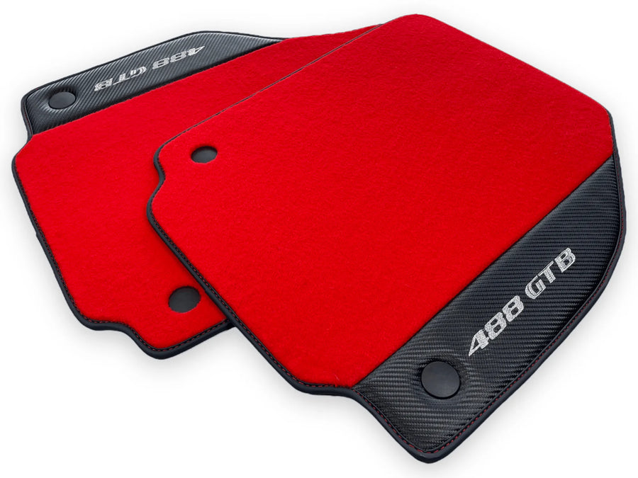 Red Floor Mats For Ferrari 488 GTB 2015-2022 Carpets With Carbon Fiber - AutoWin