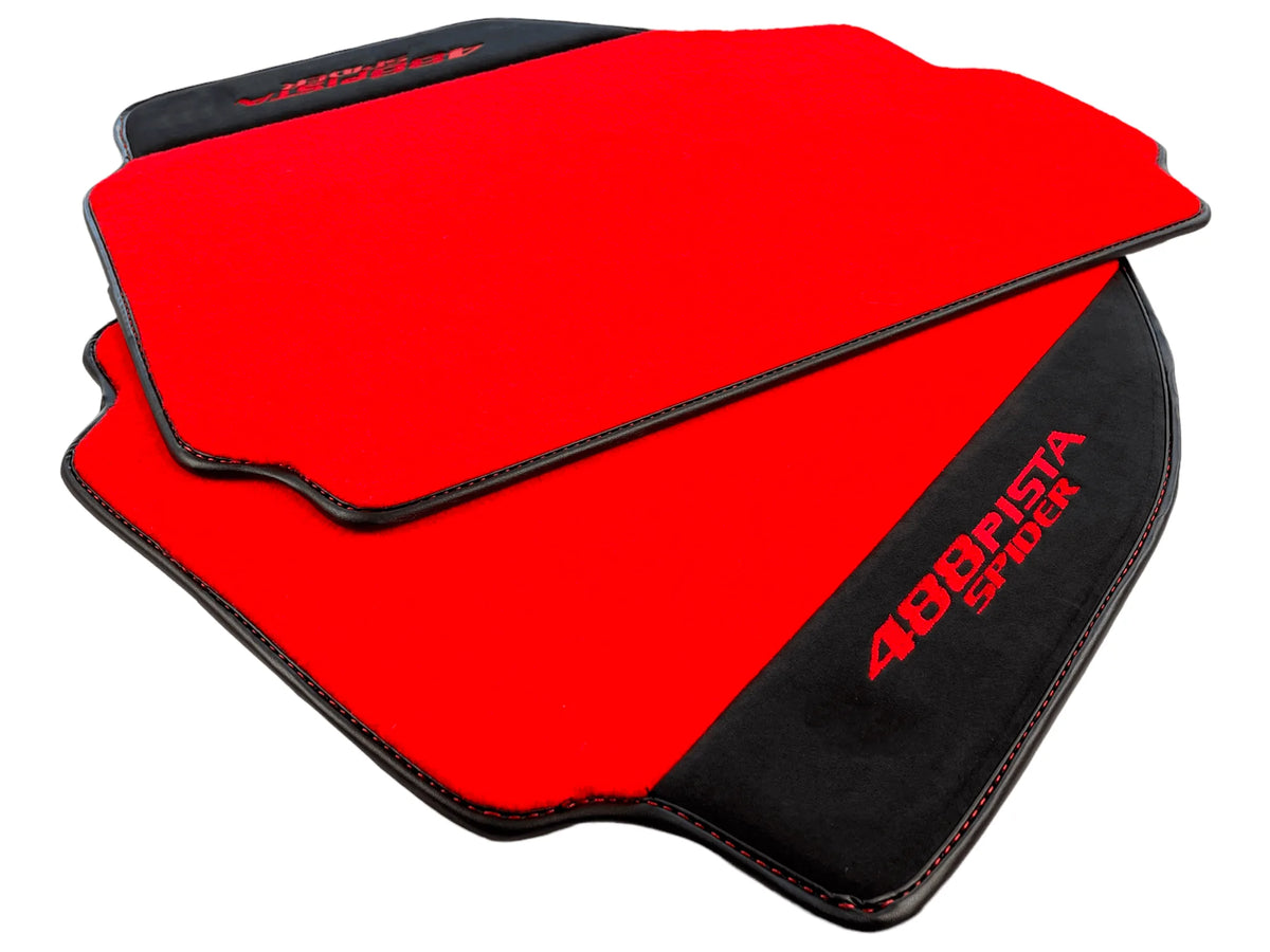 Red Floor Mats For Ferrari 488 Pista Spider 2019-2021 With Alcantara Leather