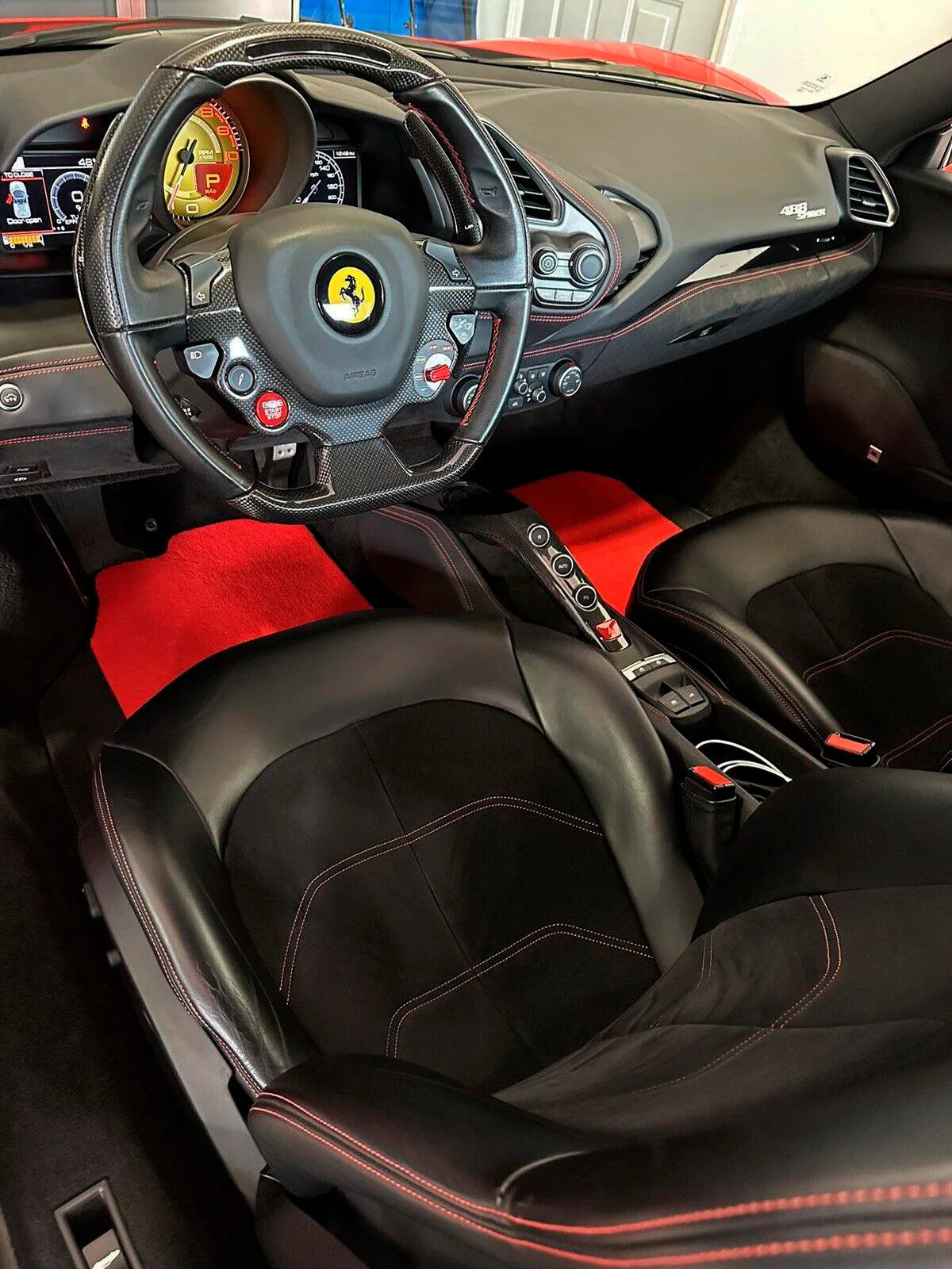 Red Floor Mats For Ferrari 488 Spider 2015-2022 Alcantara Leather