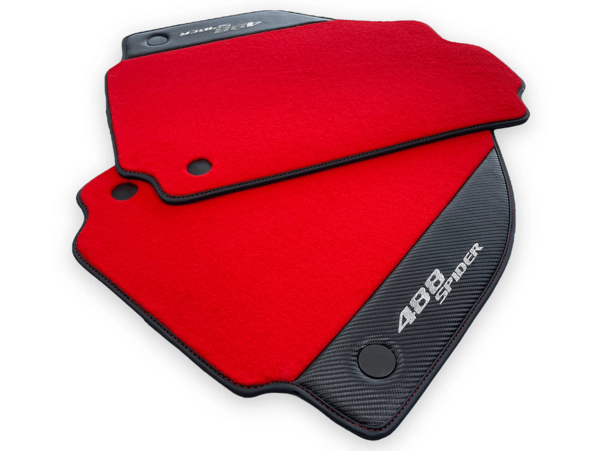 Red Floor Mats For Ferrari 488 Spider 2015-2022 Carbon Fiber - AutoWin