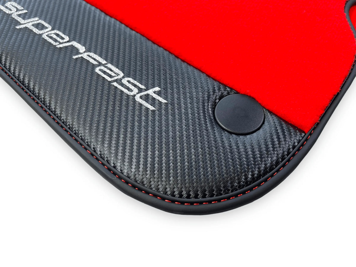 Red Floor Mats For Ferrari 812 Superfast With Carbon Fiber Leather - AutoWin