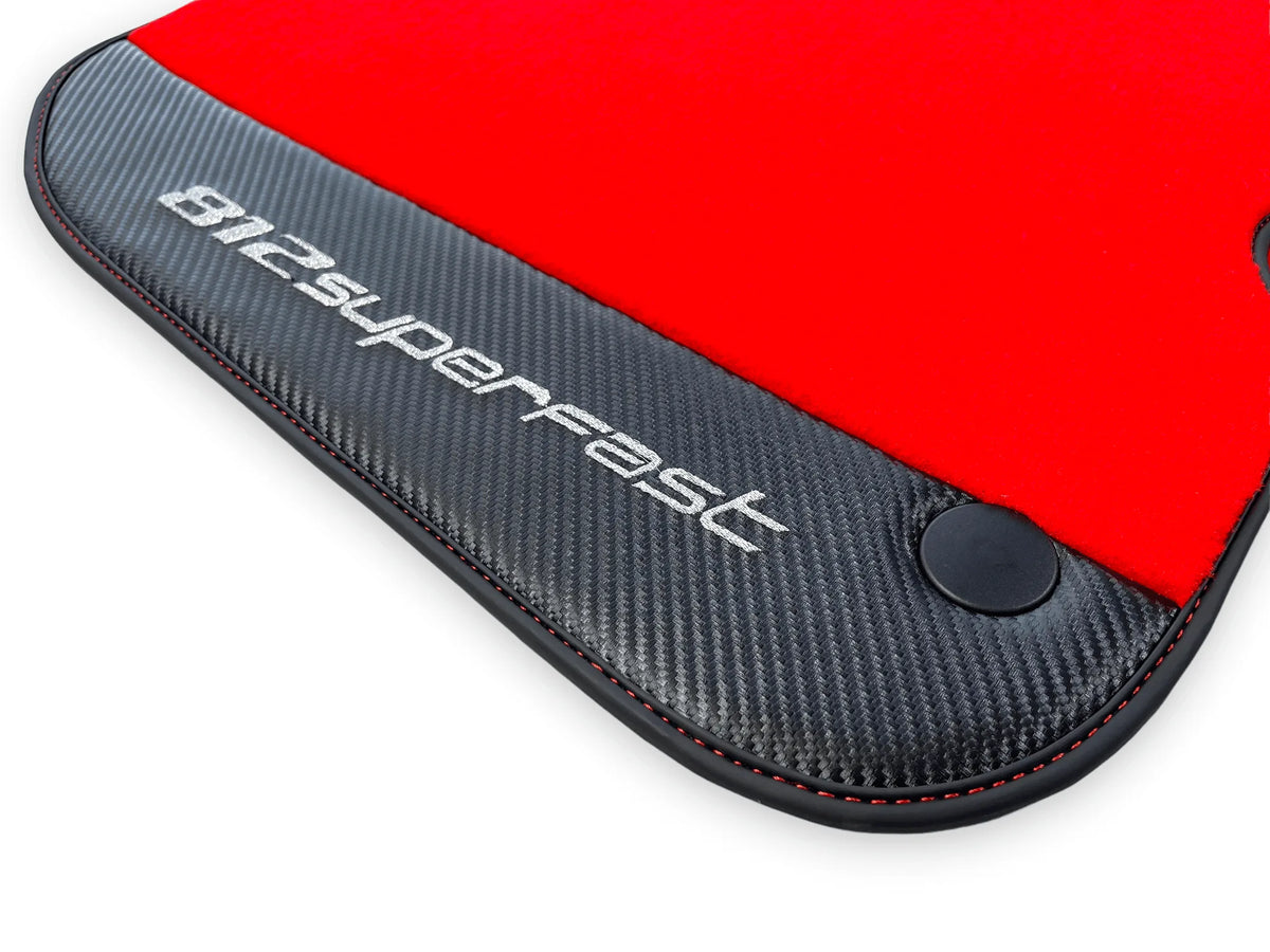 Red Floor Mats For Ferrari 812 Superfast With Carbon Fiber Leather - AutoWin