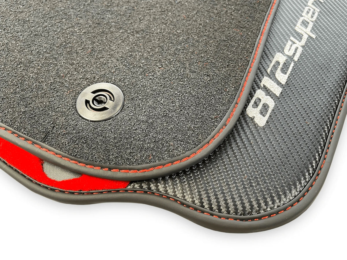 Red Floor Mats For Ferrari 812 Superfast With Carbon Fiber Leather - AutoWin