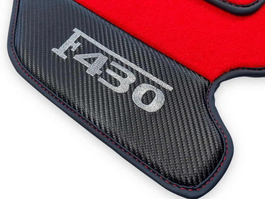 Røde Bilmatter For Ferrari F430 2004-2009 Med Karbonfiber Lær - AutoWin