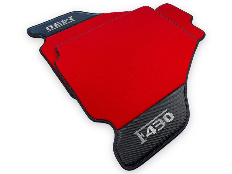 Røde Bilmatter For Ferrari F430 2004-2009 Med Karbonfiber Lær - AutoWin