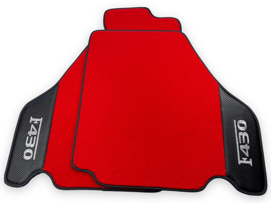 Røde Bilmatter For Ferrari F430 2004-2009 Med Karbonfiber Lær - AutoWin