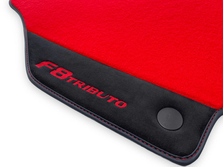 Rote Autofußmatten für Ferrari F8 Tributo 2019-2022 mit Alcantara-Leder - AutoWin