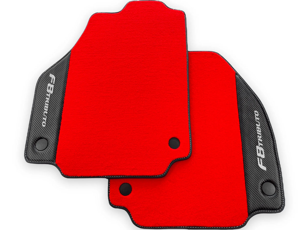 Røde Bilmatter For Ferrari F8 Tributo 2019-2022 Med Karbonlær - AutoWin