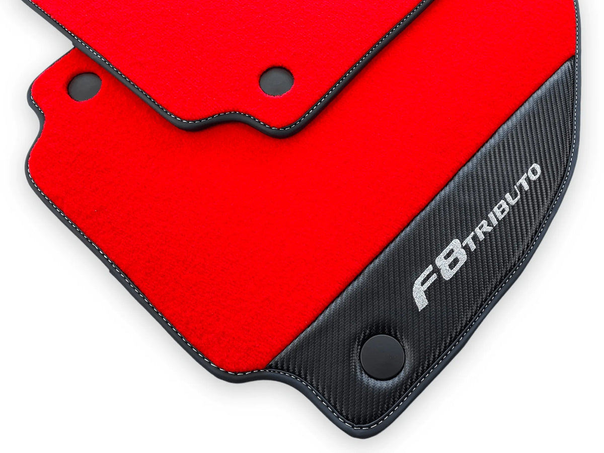Røde Bilmatter For Ferrari F8 Tributo 2019-2022 Med Karbonlær - AutoWin